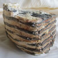 De grootte van deze mammoet tand fragment is 12 bij 6 bij 6 cm.